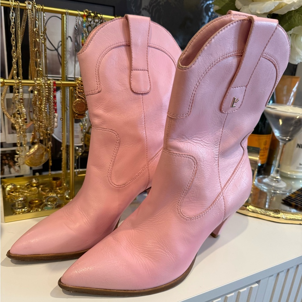 Larroude x LoveShackFancy Pink Ankle Boots